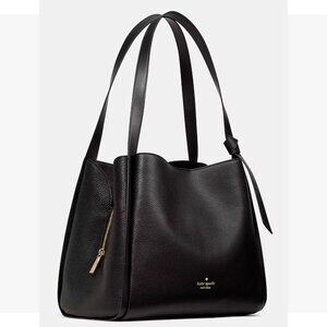 S Kate Spade Knott Large Carryall Bag Black Pebbled Leather Purse KM663 NWT $399